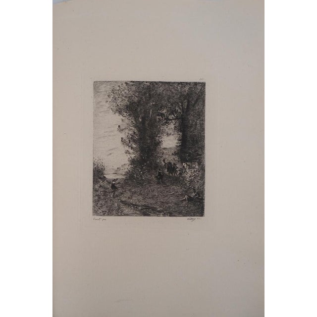 After JB Camille Corot, Bucolic Walk, Engraving, 1873 For Sale - Image 5 of 5