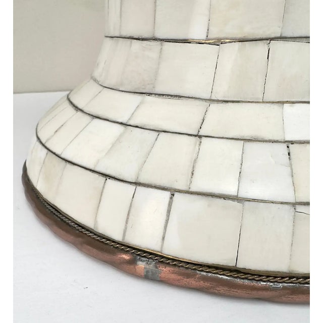 Mid-Century Off-White Mosaic Natural Bone With Brass Inlay Urn or Vase For Sale - Image 12 of 12