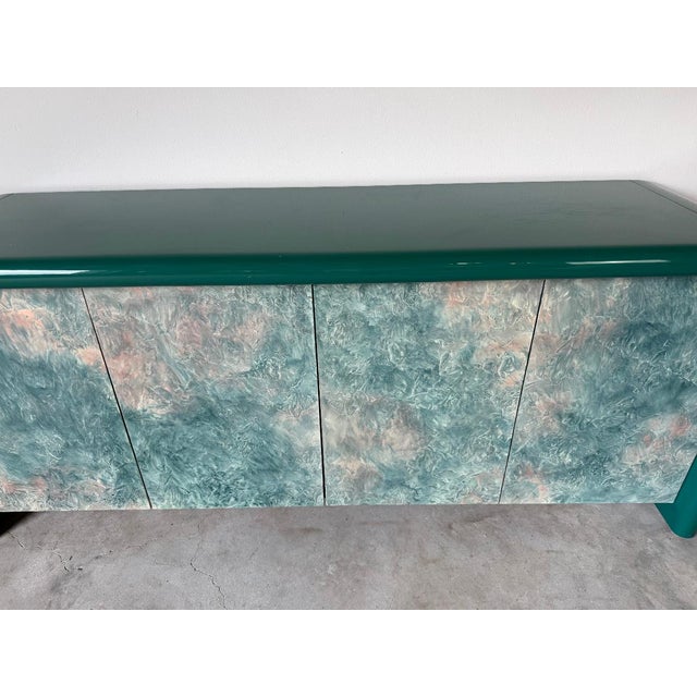 1980s Postmodern Green Lacquer Four-Door Sideboard / Credenza For Sale - Image 10 of 18