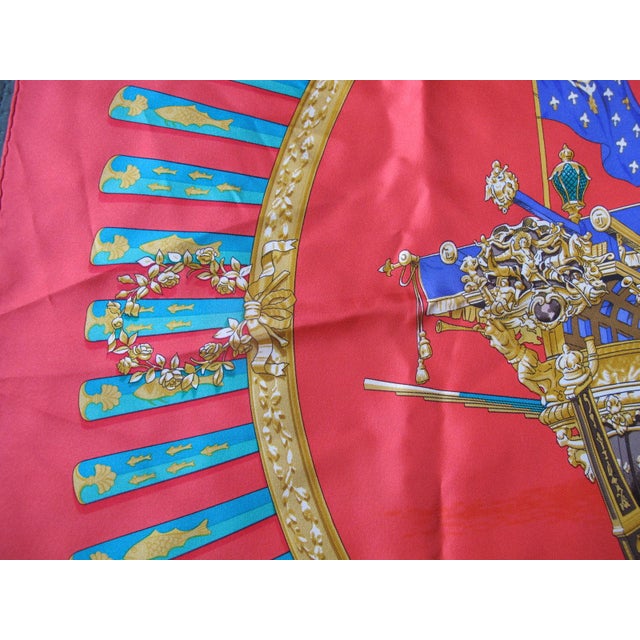 Hermes France Carre 90 La Marine a Rames Rowing Navy Red Silk Scarf For Sale - Image 9 of 10