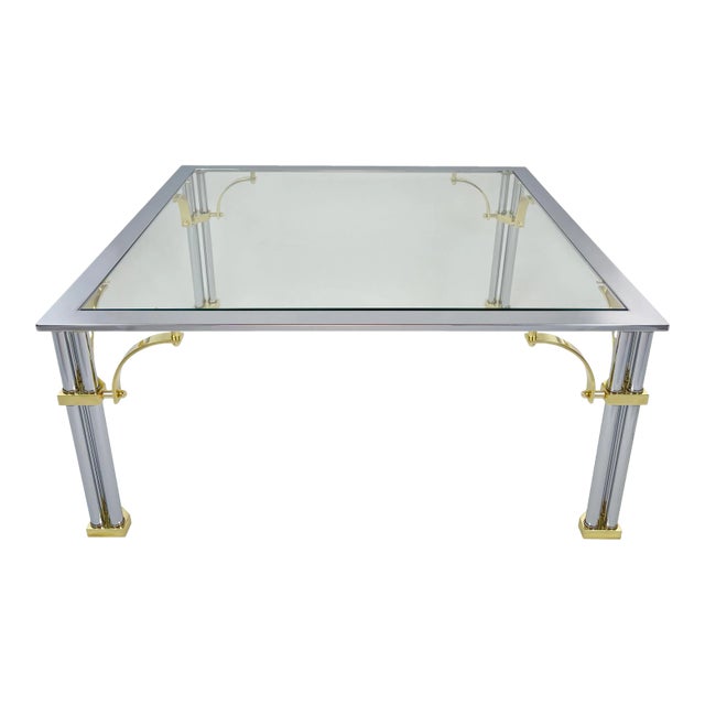 Vintage Mid-Century Maison Jansen Chrome & Brass Square Coffee Table For Sale