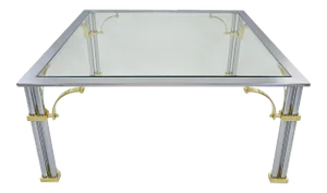 Vintage Mid-Century Maison Jansen Chrome & Brass Square Coffee Table