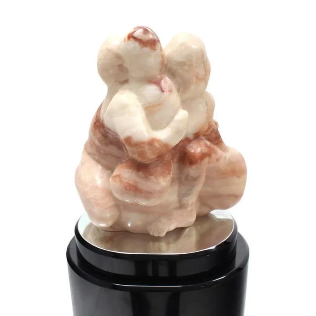 Vintage Mid Century Heavy Carved Marble Sculpture on Revolving Pedestal For Sale - Image 4 of 9