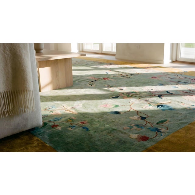1920s Green Gold Floral Antique Chinese Art Deco Carpet by Nichols Workshop 9' X 11'6" Wool Rug For Sale - Image 13 of 15