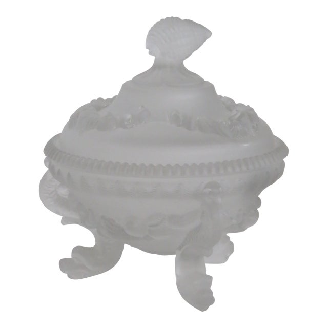 Portieux Vallerystahl Satin Argonaut Shell Frosted Glass Candy Dish 4505b For Sale