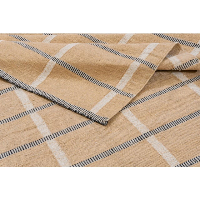 Textile Beige Plaid Indoor Outdoor Polyester Rug, 9' X 12' For Sale - Image 7 of 11