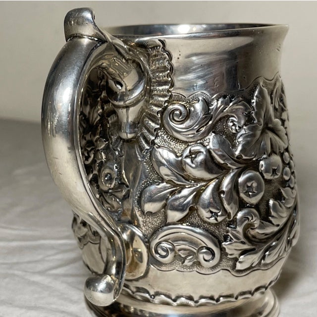 Traditional Antique 18th Century Irish Dublin Tooled Sterling Silver Chased Mug Cup Stein For Sale - Image 3 of 15