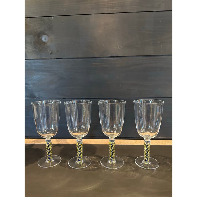 English Vintage Air Twisted Stemed Wine Glasses by Nadal - Set of 4 For Sale - Image 3 of 8