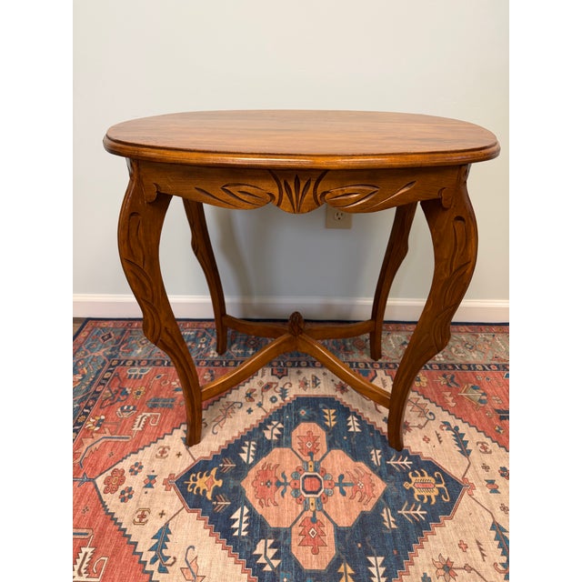 French Provincial Vintage Carved Wood Oval Side Table / Accent Table For Sale - Image 3 of 5
