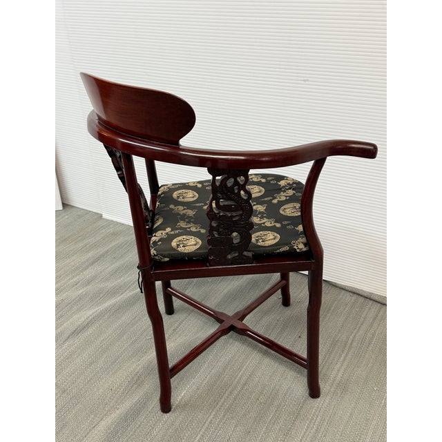 Wood Oriental Hand Carved Corner Armchair For Sale - Image 7 of 12