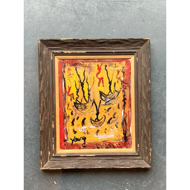 Wood Vintage Boho Purvis Young Abstract Figurative Oil on Canvas For Sale - Image 7 of 12