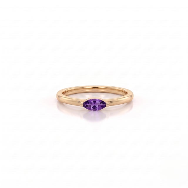 Contemporary Natural Amethyst Stacking Ring - February Birthstone Ring - Dainty Minimalist Everyday Ring - Us 7 For Sale - Image 3 of 3