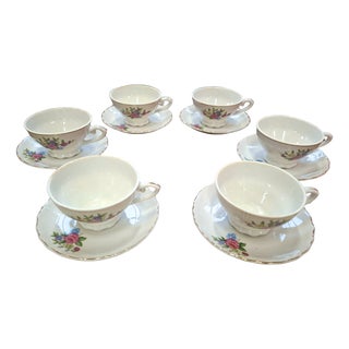 Vintage Japanese Porcelain Teacups and Saucers, 1950s, Set of 12 For Sale