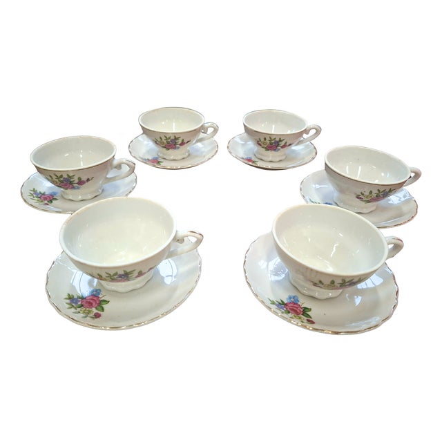 Vintage Japanese Porcelain Teacups and Saucers, 1950s, Set of 12 For Sale