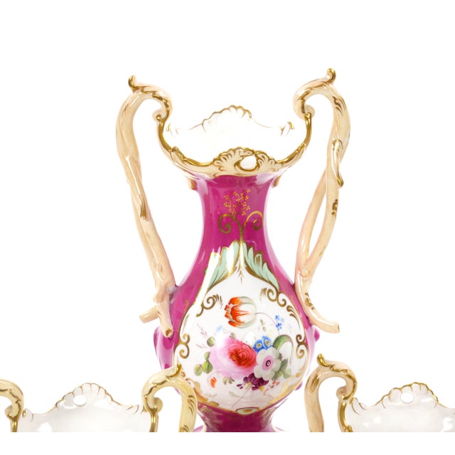 Mid 19th Century Antique English Porcelain Gilt & Painted Three-Piece Urn / Vase Garniture Set For Sale - Image 5 of 10