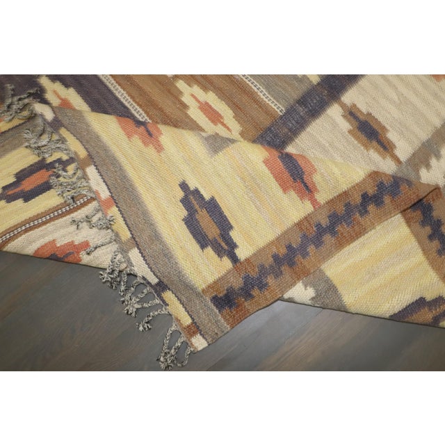 Rustic Vintage Zabihi Collection Room Size Rustic Swedish Kilim - 8'5" x 10'5" For Sale - Image 3 of 11