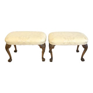 Vintage Carved Beechwood Georgian Style Stools - a Pair For Sale