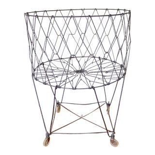 Collapsible Laundry Hamper | Mid Century Metal Rolling Laundry Basket For Sale