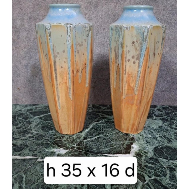 Art Deco Vases in Glazed Ceramic, Set of 2 For Sale - Image 4 of 9