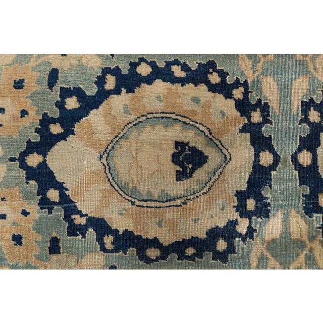 Persian Antique Beige, Blue Botanic Persian Tabriz Handmade Wool Rug For Sale - Image 3 of 10