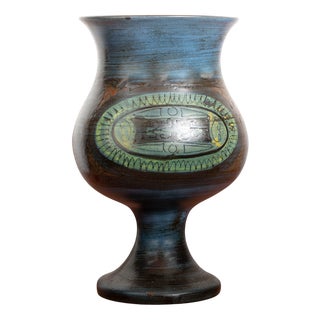Modern Vase in Blue and Green Glazed Ceramic by Jean De Lespinasse for Vallauris, 1950 For Sale