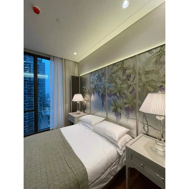 Paper Silver Leaf Wisteria Hand Painted Wallpaper Panels - 4 Panels For Sale - Image 7 of 7