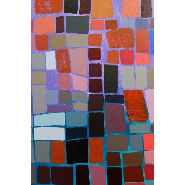 "Squares / Turquoise Purple Orange" Large Abstract Oil Painting by Simon Findlay For Sale - Image 4 of 17