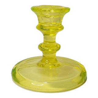 Art Deco Vaseline Glass Candlestick Holder For Sale