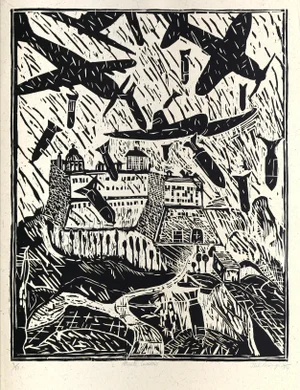 Monte Cassino (Black and White), Italo Scanga Woodcut, Signed and Numbered in Pencil