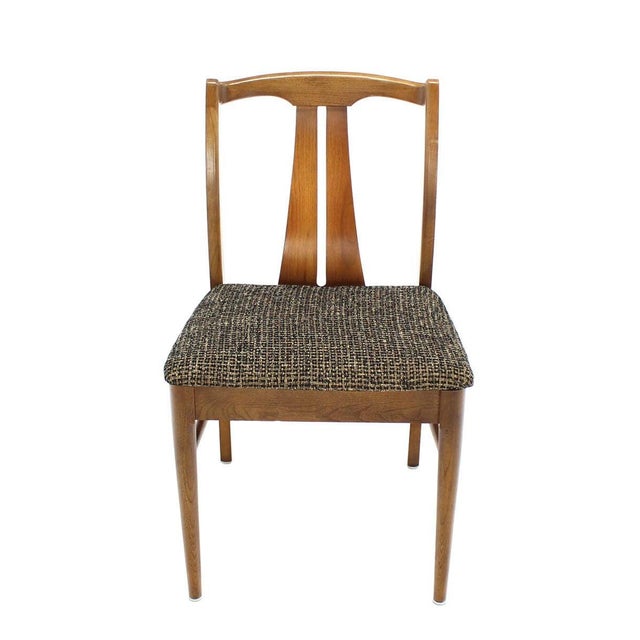 Mid-Century Modern Medium Light Walnut Dining Chairs New Upholstery MINT - Set of 6 For Sale - Image 9 of 10