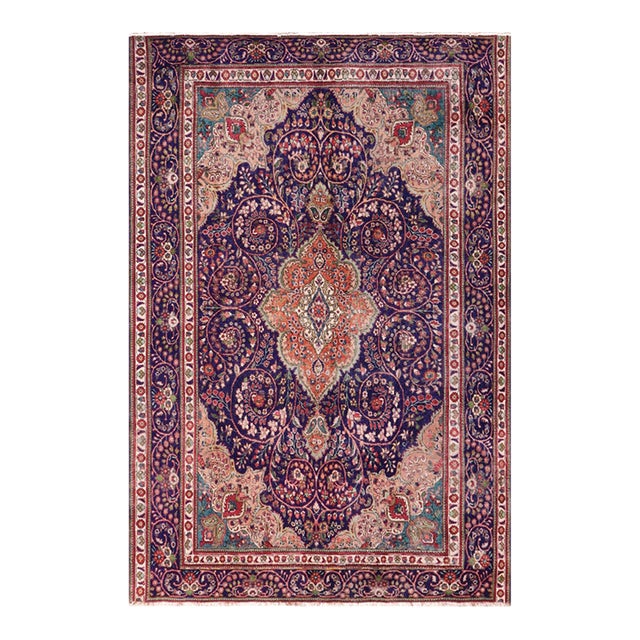 Shabby Chic Persian Kashan Blue/Beige Wool Rug - 8'3'' X 11'2'' For Sale