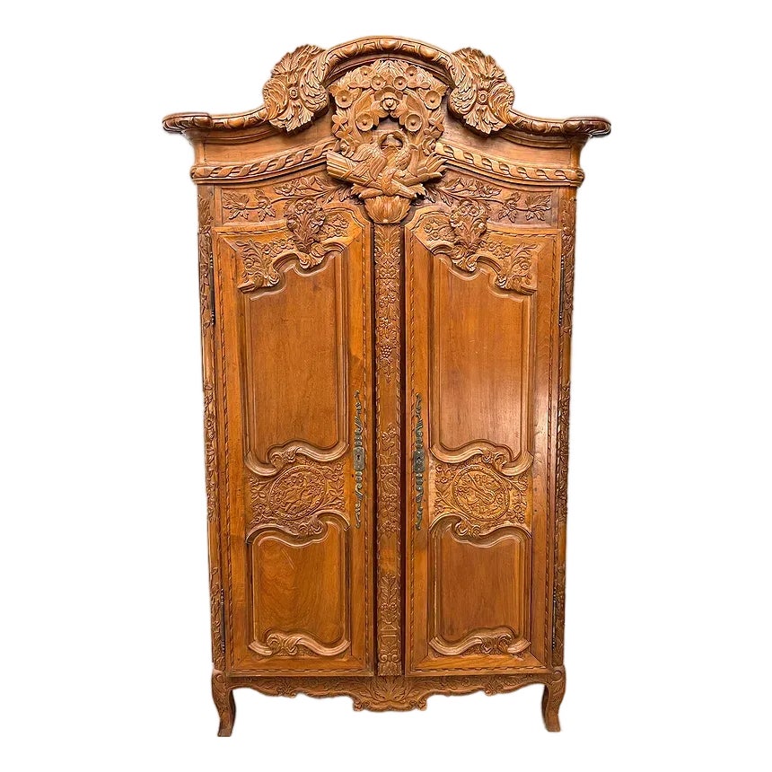 19th Century French Louis XV Carved Armoire With Musical & Floral ...