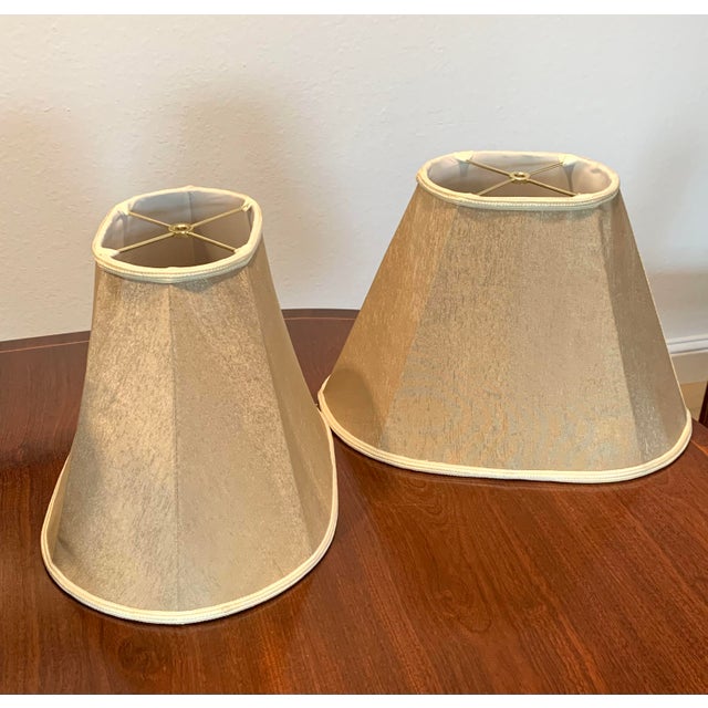 Traditional Classic Champagne Gold Silk Lampshades - A Pair For Sale - Image 3 of 7