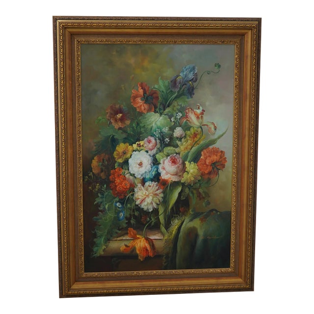 Artist Signed Framed Oil Painting on Canvas Floral Still Life For Sale