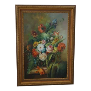 Artist Signed Framed Oil Painting on Canvas Floral Still Life