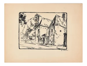 The Huts - Original China Ink Drawing by G. Pastre - 1930s 1930s