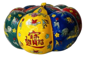 Vintage Famille Chinese Pumpkin Jar Multicolored Rare..