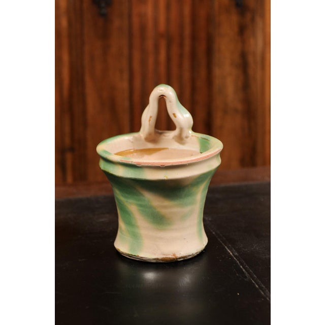Rustic French 19th Century Green and Yellow Glazed Pottery Hanging Planters - A Pair For Sale - Image 3 of 13