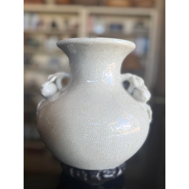 Chinese Chinese Celadon Crackle-Glaze Vase With Peach Handles For Sale - Image 3 of 7