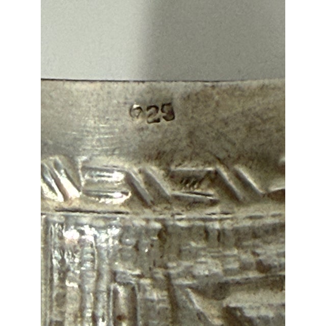 Metal Wide Sterling Silver Om Mani Mantra Buddhist Tibetan Cuff Signed 925 Boho For Sale - Image 7 of 8