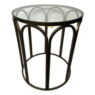 New Howard Elliott Collection Palladio Side Table -- Hand-Rubbed Bronze and Tempered Glass For Sale