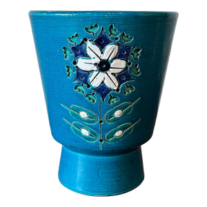 Turquoise Floral Footed 7.5" Vessel Vase Italy
