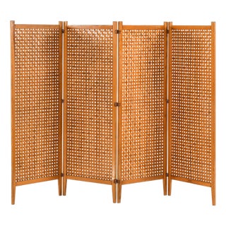 Very Folding Screen in Pine with Suede Strings, 1950s For Sale