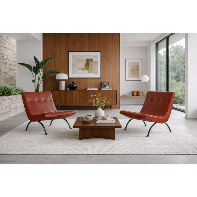 Experience timeless refinement and comfort with this stunning pair of vintage “Scoop” lounge chairs, designed by the...