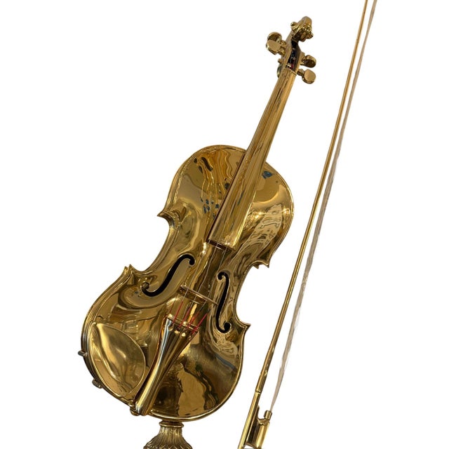 1960's Italian Polished Bronze Violin Sculpture on Acrylic Base. For Sale In Los Angeles - Image 6 of 7