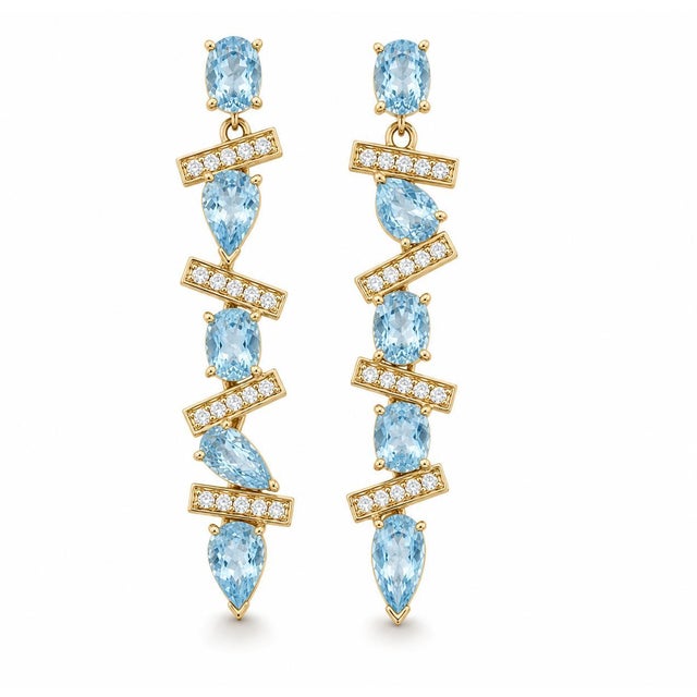 Geometric Topaz Earrings. Asymmetrical Topaz Drop Earrings. Contemporary Topaz Linear Drop Earrings in silver. Weight: 5...
