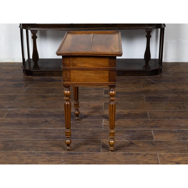 French 19th Century Walnut Side Table with Tray Top, Fluted Legs and Six Drawers For Sale In Atlanta - Image 6 of 12