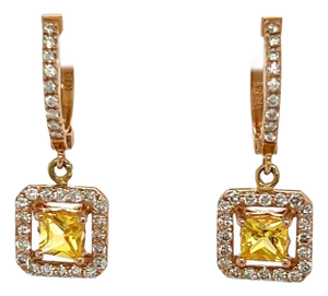 Roshe Jewels Sapphire Earrings With Natural Diamonds, 1.71 Carats 14k Rose Gold, A Pair