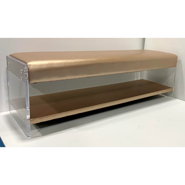 Modern Rose Gold Leather and Acrylic Bench For Sale In Atlanta - Image 6 of 6