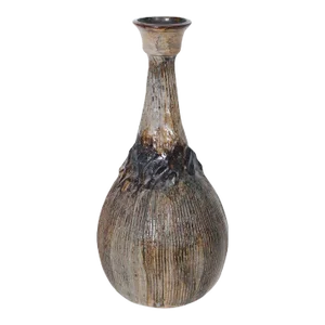 1970s Jean Hastings Earthen Textured Bottle Form Art Studio Pottery Vase